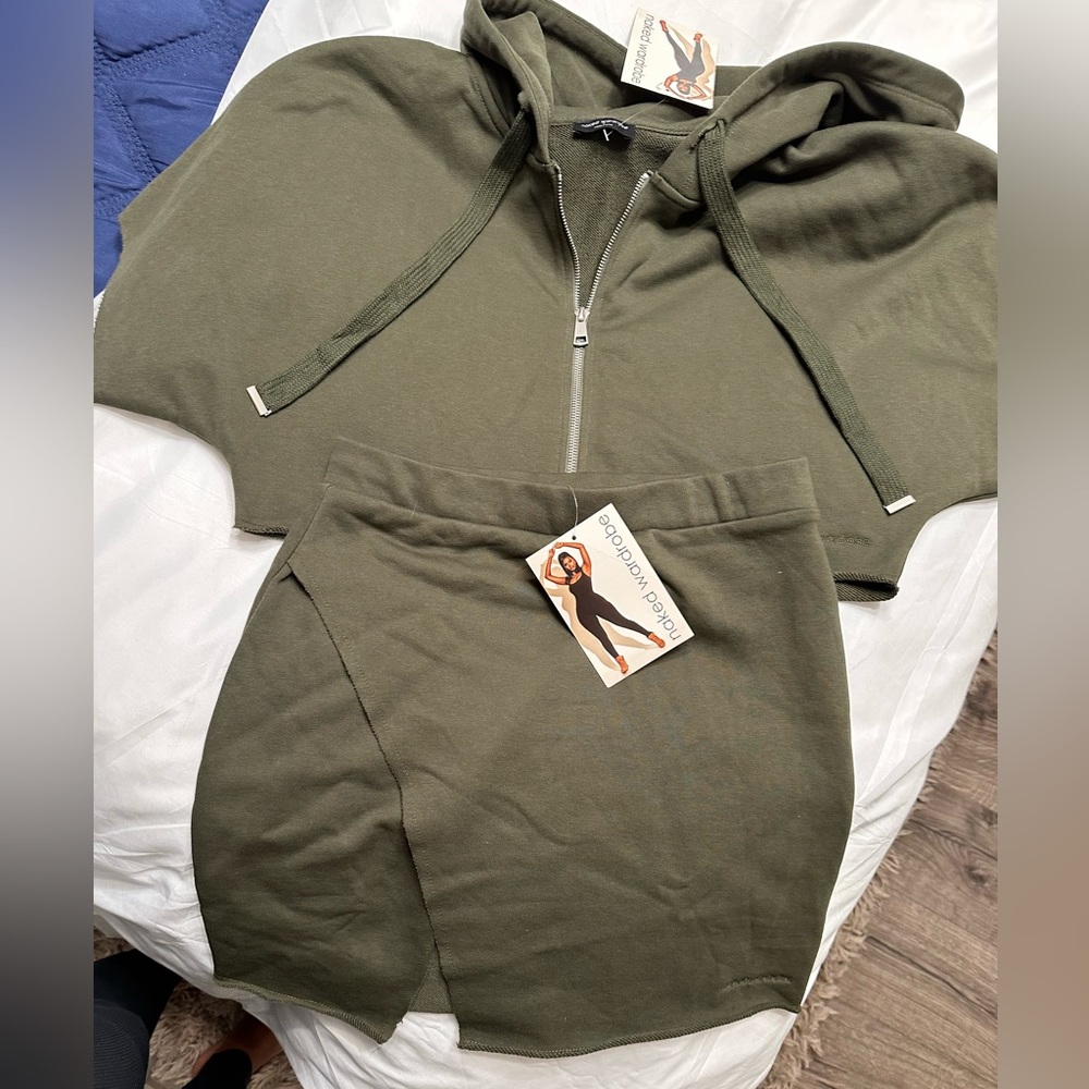 Naked wardrobe sweat skirt set in olive